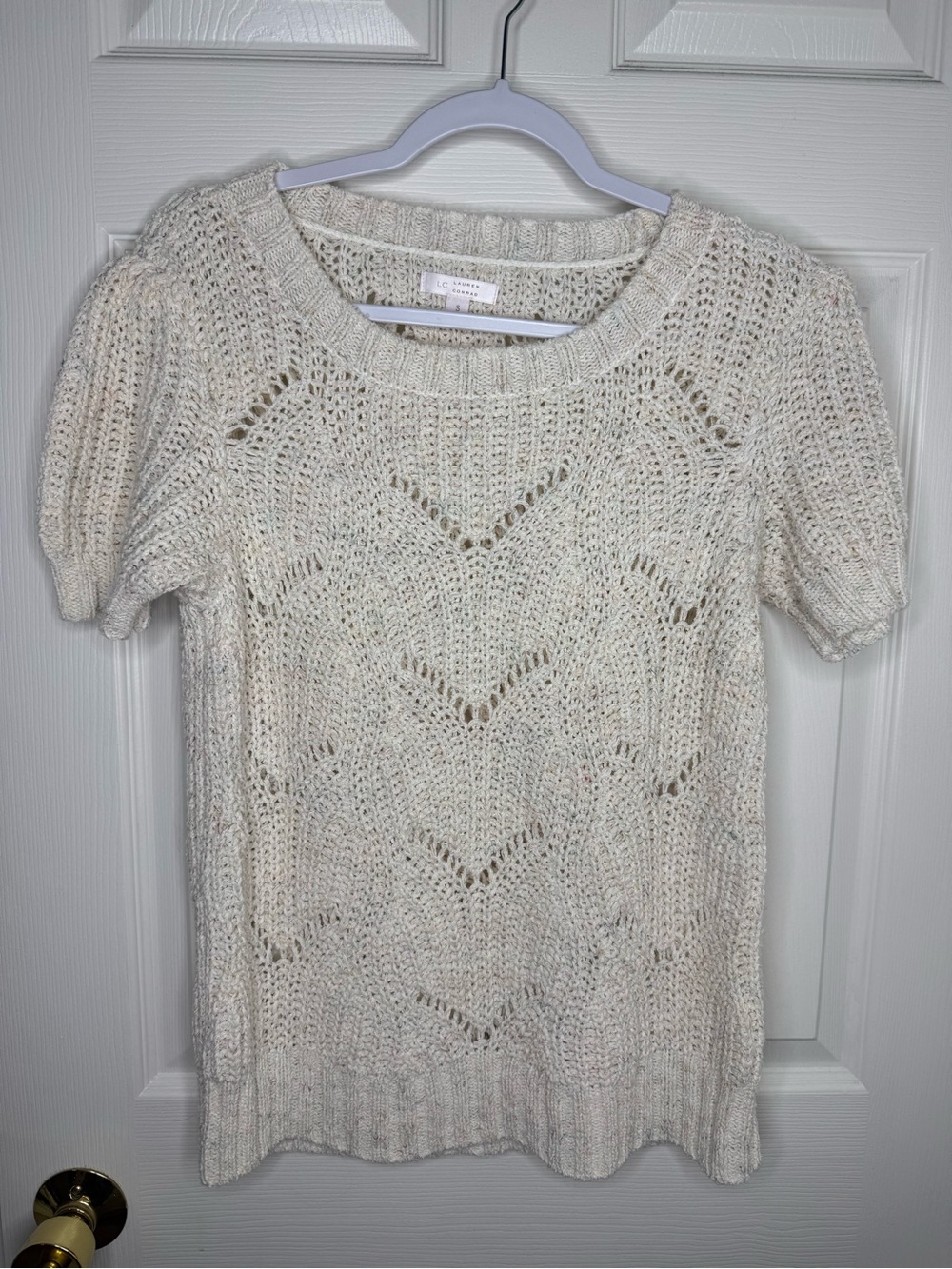 LC Lauren Conrad Cream Open Knit Sweater Short Sleeve Boho S